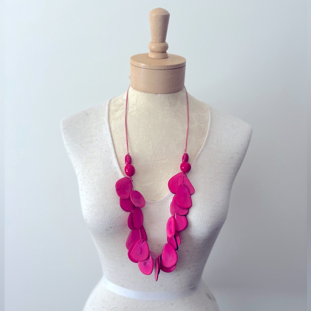 Natural Fuchsia Bead Necklace-Adjustable